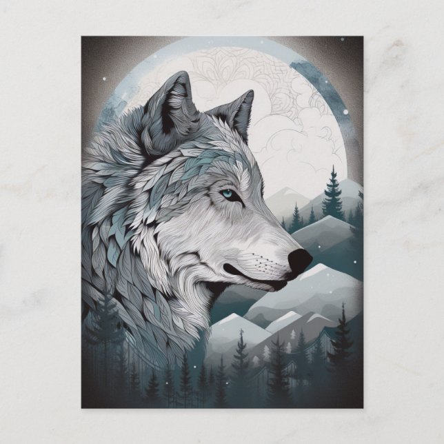 Varg Full Moon Mountains Fantasy Art Vykort (Framsida)
