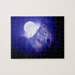 Varg Fullmoon & Blue Night - Vilda djur Art Pussel