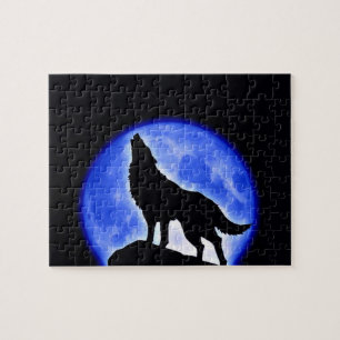 Varg Fullmoon & Blue Night - Vilda djur Art Pussel