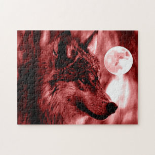 Varg Fullmoon & Red Night - Vilda djur Art Pussel