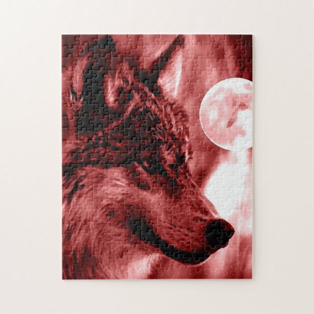 Varg Fullmoon & Red Night - Vilda djur Art Pussel (Vertikal)