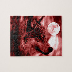 Varg Fullmoon & Red Night - Vilda djur Art Pussel