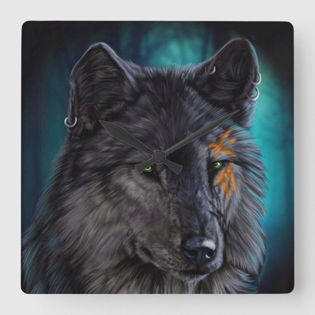 Varg Fyrkantig Klocka (Framsida)