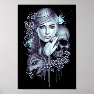 Varg Girl and Skull Poster
