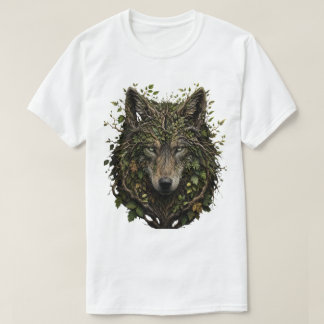 Varg gjord av grenar Lämnar skogen Naturkonst 3D T Shirt