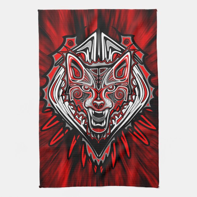 Varg Haida-stammestotemdesign Kökshandduk (Vertikal)