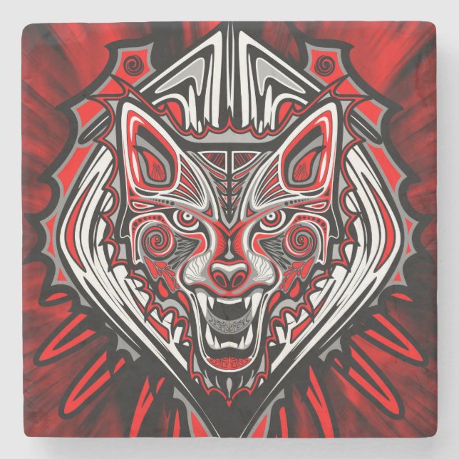 Varg Haida-stammestotemdesign Stenunderlägg (Framsidan)