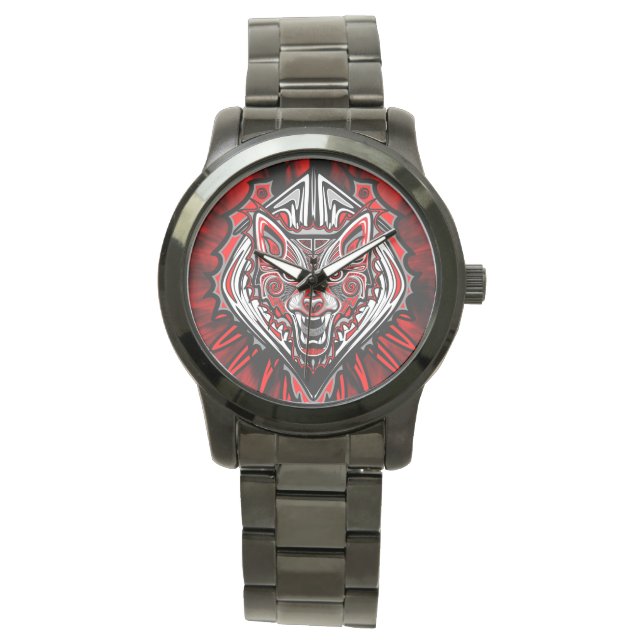 Varg Haida Tribal Totem Design Armbandsur (Framsida)