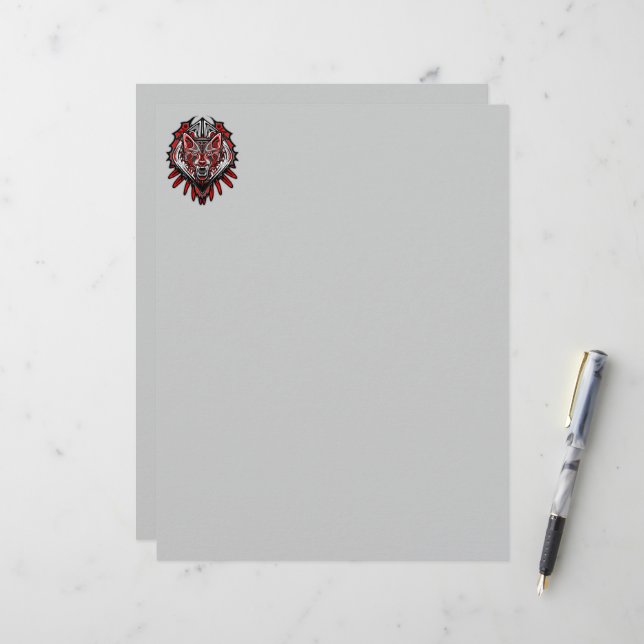 Varg Haida Tribal Totem Design Brevhuvud (Fram/Back In Situ)