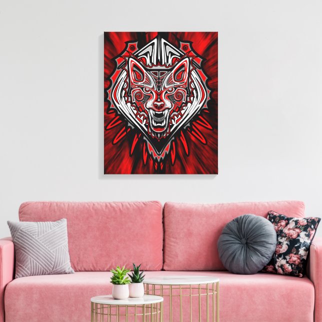 Varg Haida Tribal Totem Design Canvastryck (Insitu (Vardagsrum))