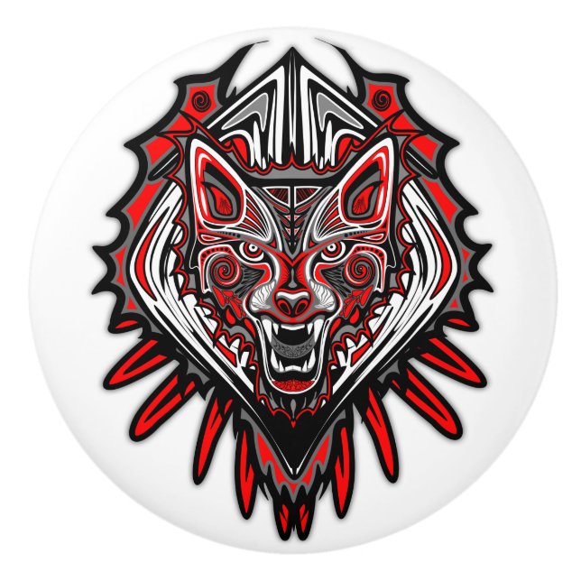 Varg Haida Tribal Totem Design Knopp (Framsidan)