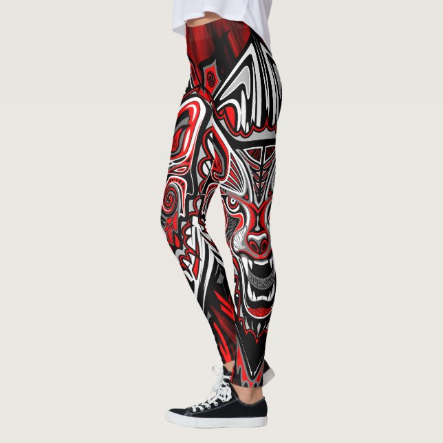 Varg Haida Tribal Totem Design Leggings (Vänster)