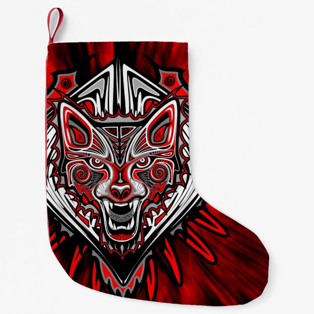 Varg Haida Tribal Totem Design Liten Julstrumpa (Framsidan)