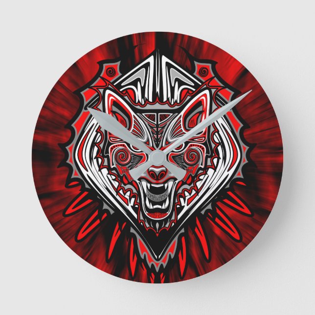 Varg Haida Tribal Totem Design Rund Klocka (Framsida)