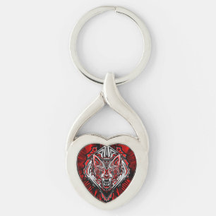 Varg Haida Tribal Totem Design Twisted Heart Silverfärgad Nyckelring