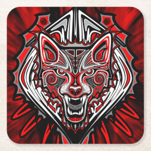 Varg Haida Tribal Totem Design Underlägg Papper Kvadrat