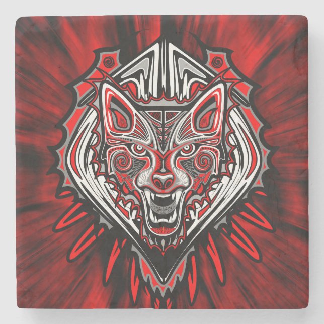 Varg Haida Tribal Totem Design Underlägg Sten (Framsidan)
