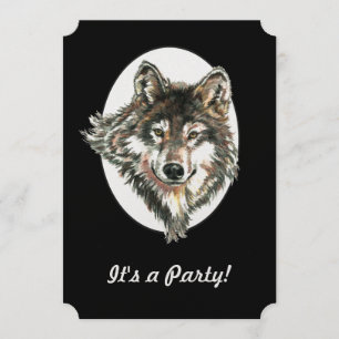Varg Head Animal Birthday Anpassningsbar Inbjudan