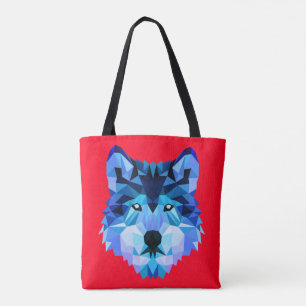 Varg Head Blue Low Poly Art Tygkasse