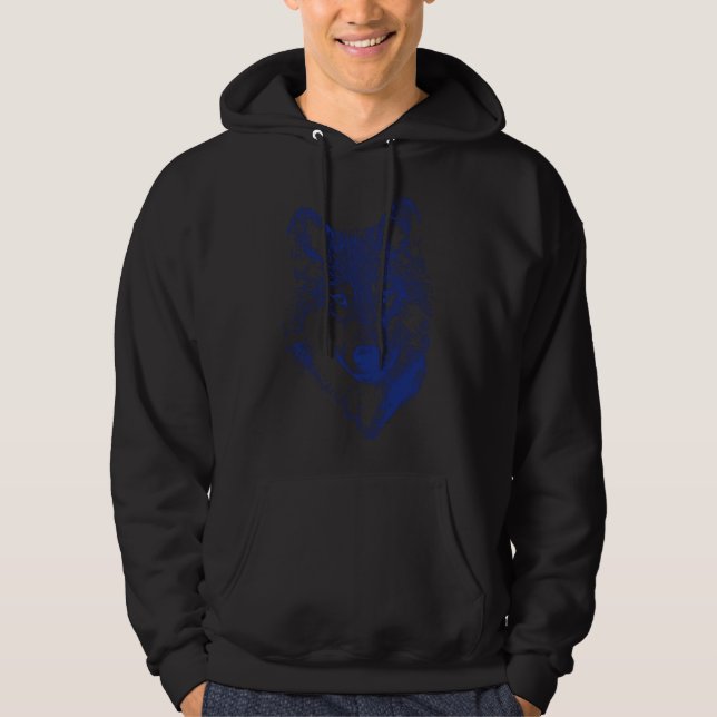 Varg Head in Blue Husky Hund Line Art Hoodie (Framsida)