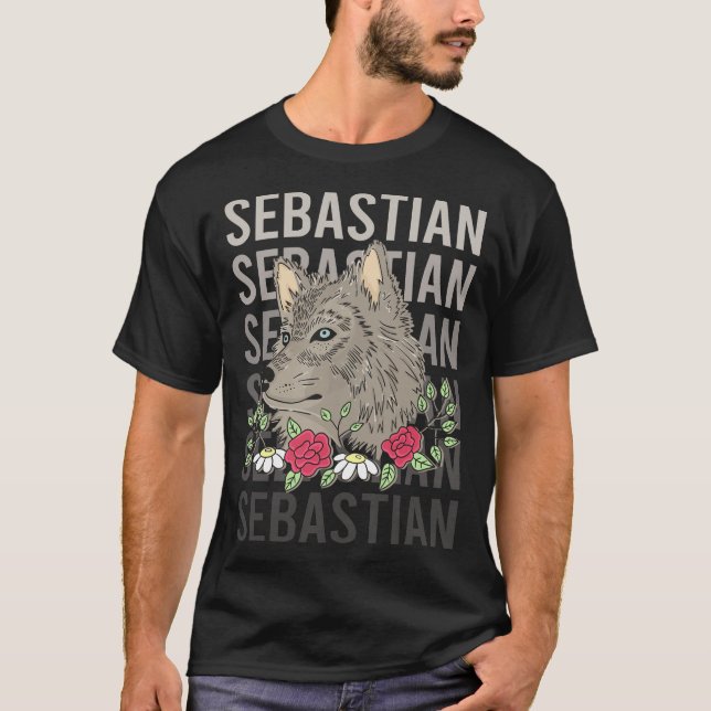 Varg Head - Sebastian Namn T Shirt (Framsida)