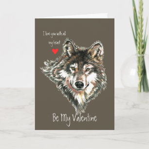 Varg Head Valentine Kärlek my Heart Wildlife Anima Helgkort