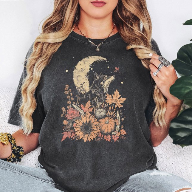 Varg Höst Månad Floral Konst T Shirt (Skapare uppladdad)