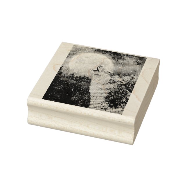 Varg Howl och Måne Winter Rubber Frimärke Stämpel (Stämpel)