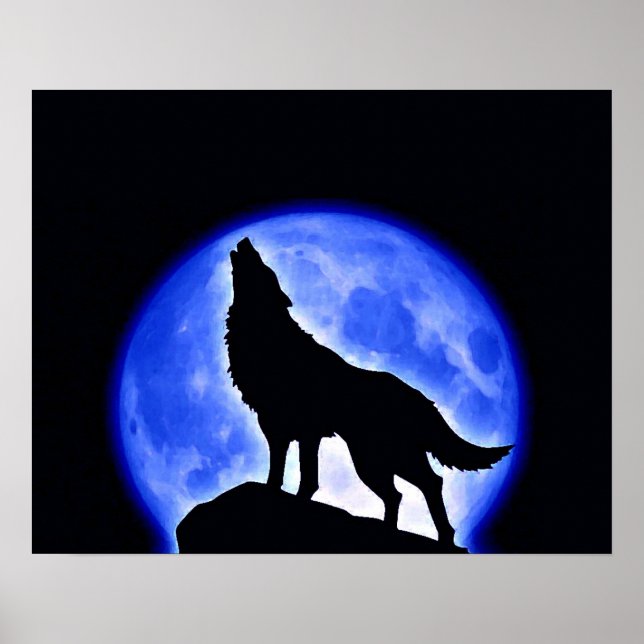 Varg Howling Blue Full Moon Night Poster (Framsidan)