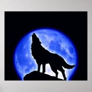 Varg Howling Blue Full Moon Poster