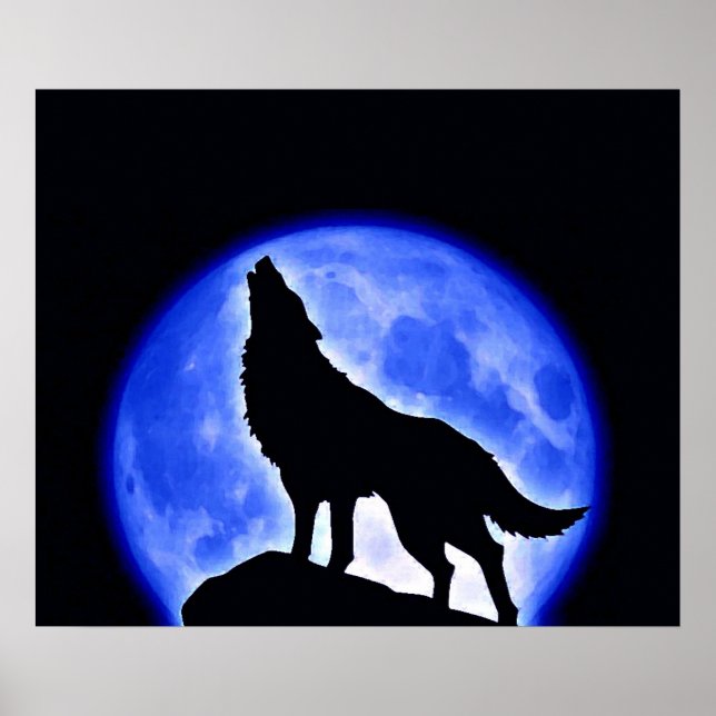 Varg Howling Blue Full Moon Poster (Framsidan)
