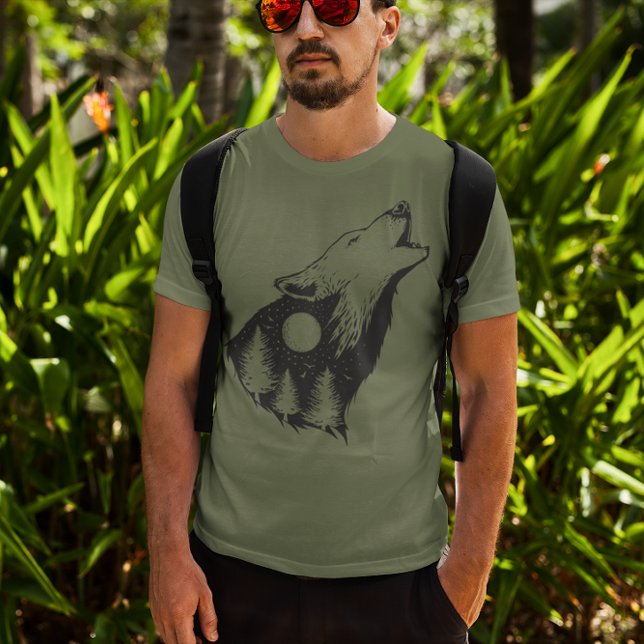 Varg Howling Full Moon Forest Silhouette T Shirt (Skapare uppladdad)