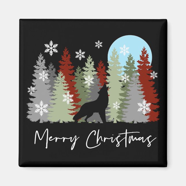 Varg Howling i God jul Träd Magnet (Framsidan)