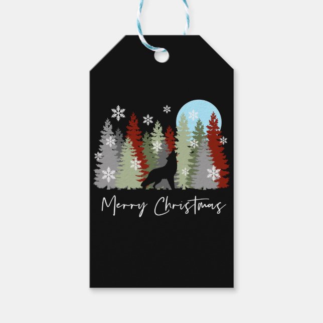 Varg Howling i God jul Träd Presentetikett (Framsidan)