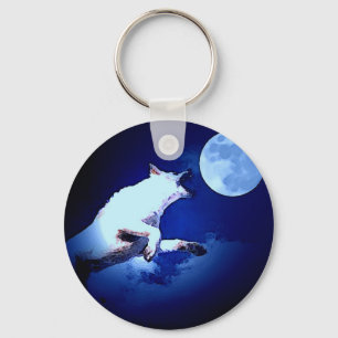 Varg Howling i Måne Nyckelring