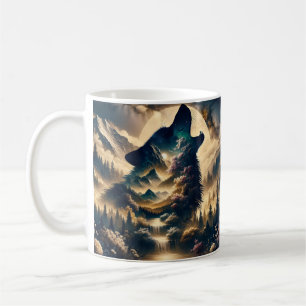 Varg Howling i Måne på en molnig natt Kaffemugg