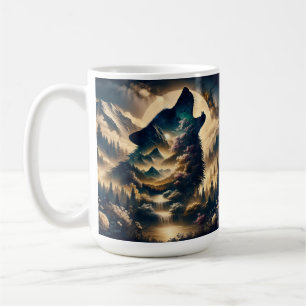 Varg Howling i Måne på en molnig natt Kaffemugg