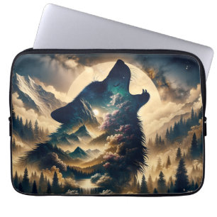 Varg Howling i Måne på en molnig natt Laptop Fodral