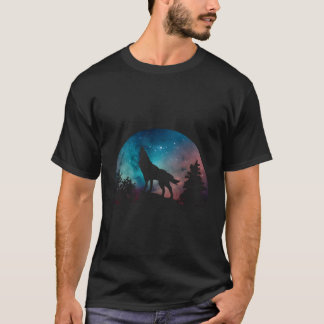 Varg Howling Måne Cosmic Space Galaxy Kärlek Varga T Shirt