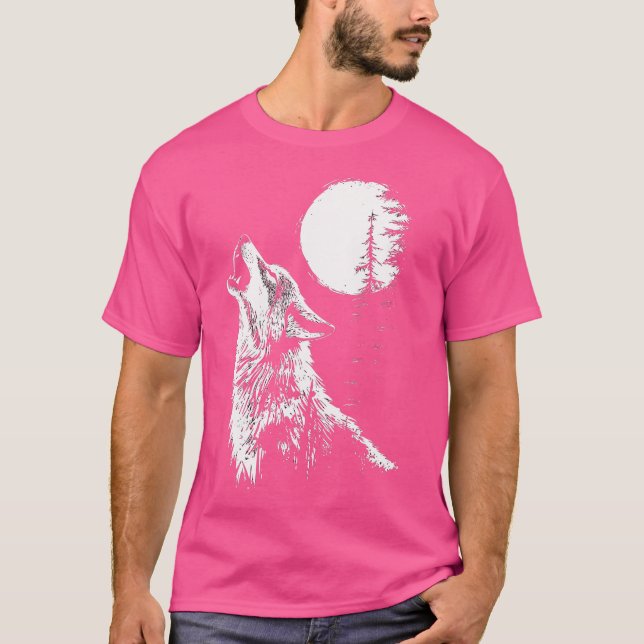 Varg Howling Måne Forest Nature Wildlife Animal T Shirt (Framsida)