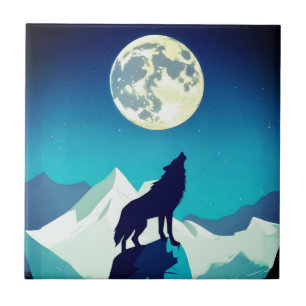 Varg Howling på Full Moon Kakelplatta