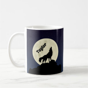 Varg Howling på Måne Illustration-Personligen Kaffemugg