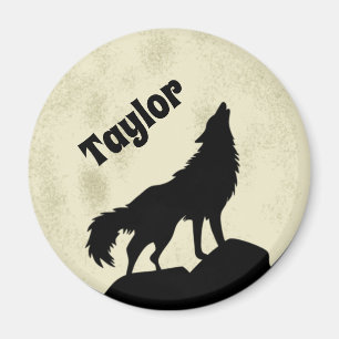 Varg Howling på Måne Illustration-Personligen Magnet