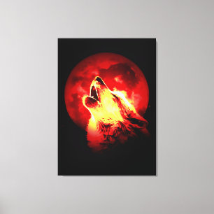 Varg Howling & Red Måne Wrapped Canvas