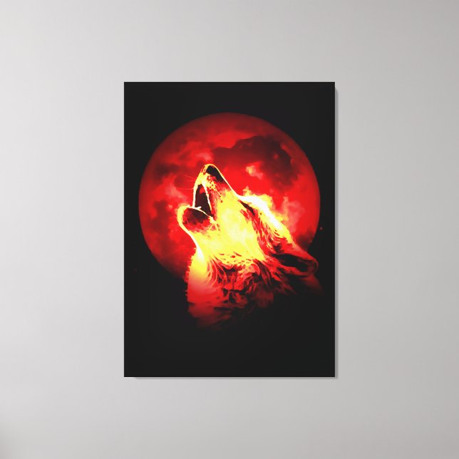 Varg Howling & Red Måne Wrapped Canvas (Framsida)