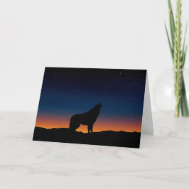 Varg Howling Silhouette på Sunset Greeting Card Kort