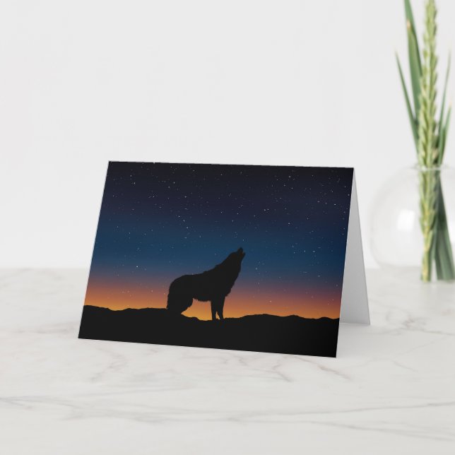 Varg Howling Silhouette på Sunset Greeting Card Kort (Framsida)