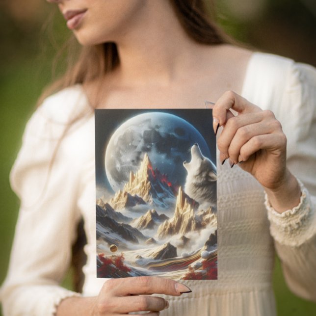 Varg Howling under Lunar Peaks Vykort (Skapare uppladdad)