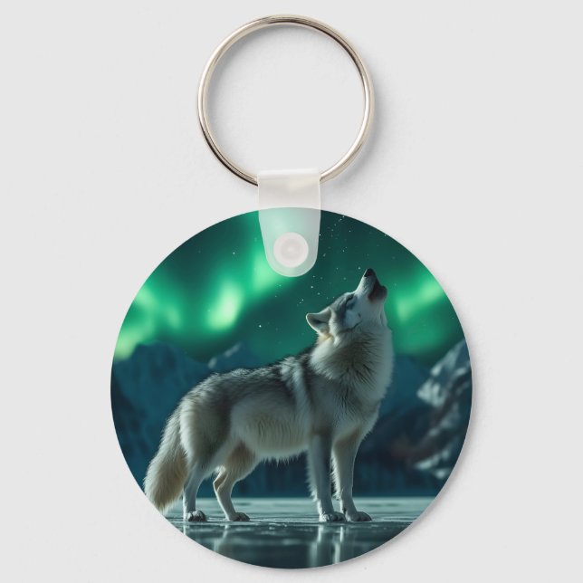 Varg Howling under norra Ljus Nyckelring (Framsida)