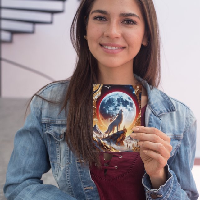 Varg Howling vid Crimson Måne Vykort (Skapare uppladdad)